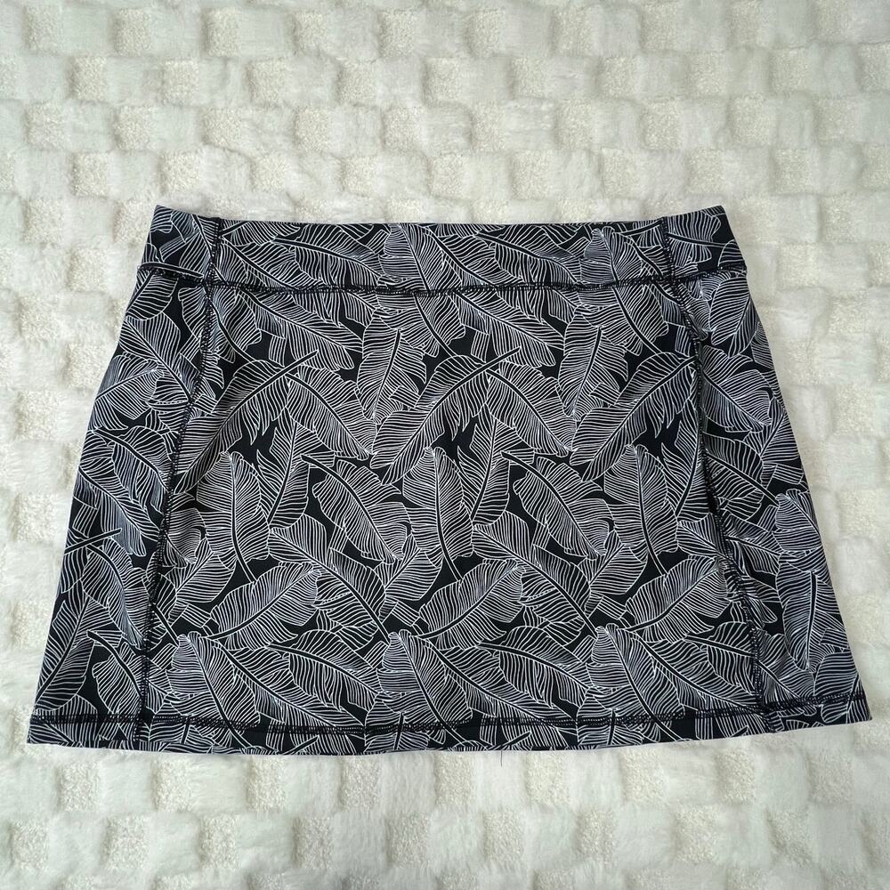 Lands End Sport Skort Womens XL 18 Black White Leaf Print Athletic Skirt Shorts